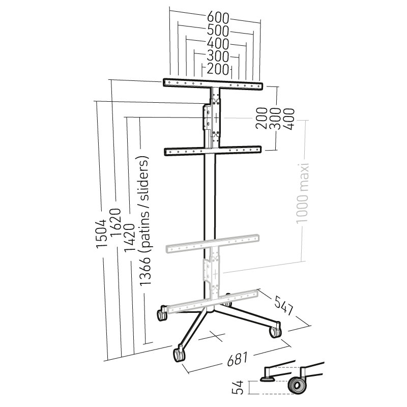 Universal TV Stand -  Wood/Oak, Black, 161cm H x 68cm W x 54.70cm D