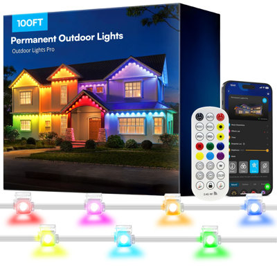 Guirlande lumineuse permanente de 30 m (100 pi) pour avant-toit, DEL RVB+IC avec application et télécommande, 100 modes d'éclairage, étanche IP67, idéale pour la décoration intérieure et extérieure (Noël, Halloween, fêtes et usage quotidien).