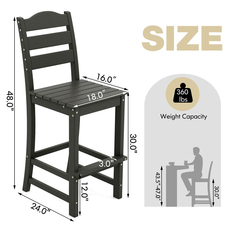 Ensemble de 2 tabourets de bar en PEHD pour l'extérieur, Noir