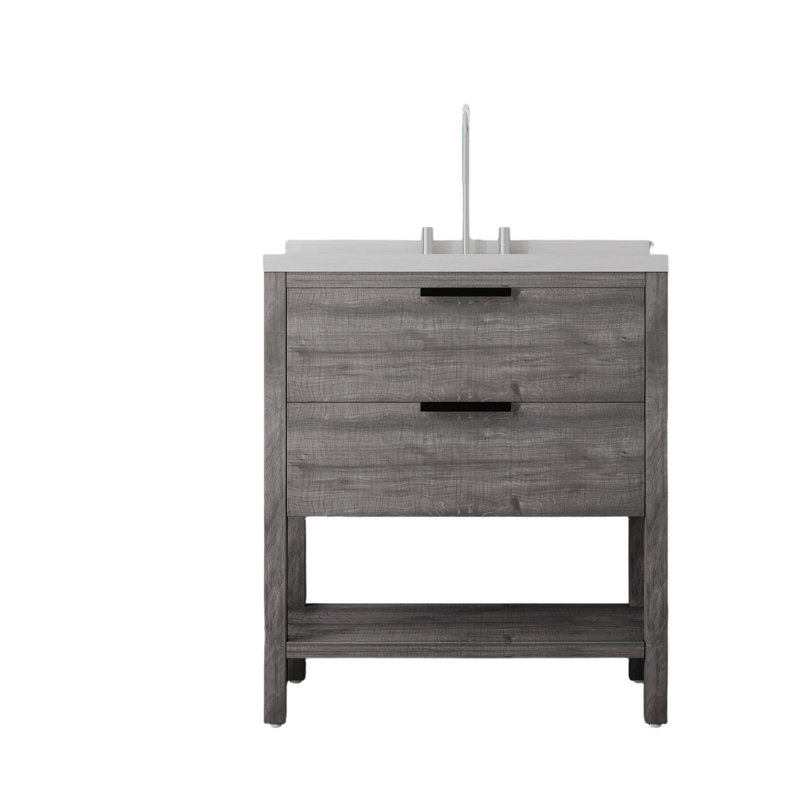 Meuble-lavabo autoportant avec lavabo, Gris clair, 36"