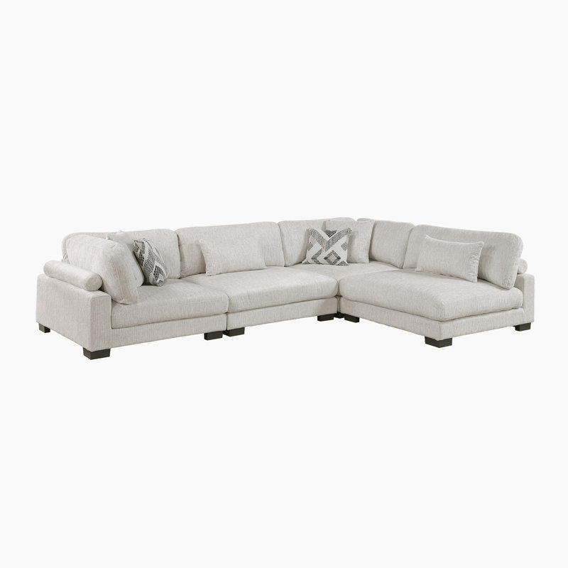 Brinsley 135" Modern Modular Sectional in Microfiber with Reversible Cushions & 6 Pillows, Beige Microfiber