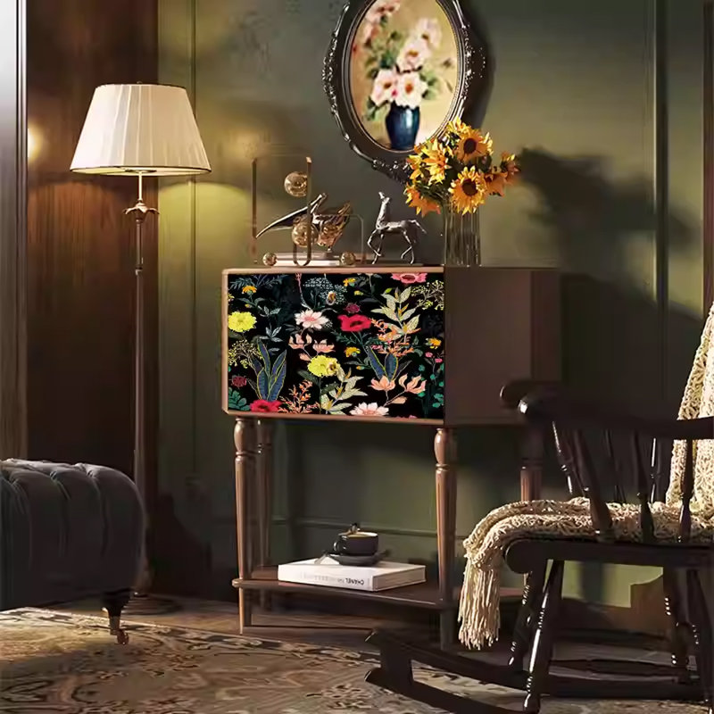 Armoire de rangement en pin avec tiroirs, Noyer