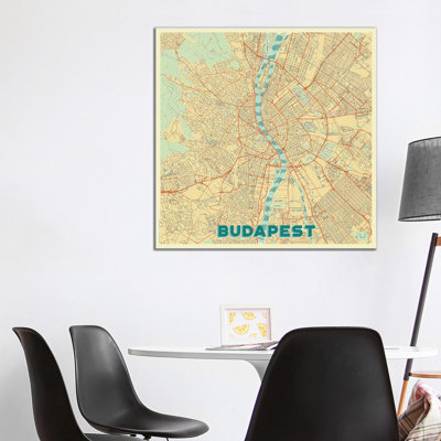 Budapest Retro Urban Blueprint Map by Hubert Roguski - Wrapped Canvas Print