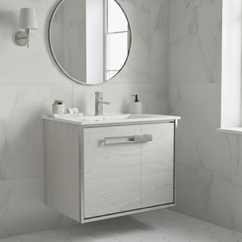 Meuble-lavabo simple l 24 po x P 18,31 po x H 23,25 po, Chrome poli, Chêne gris doux
