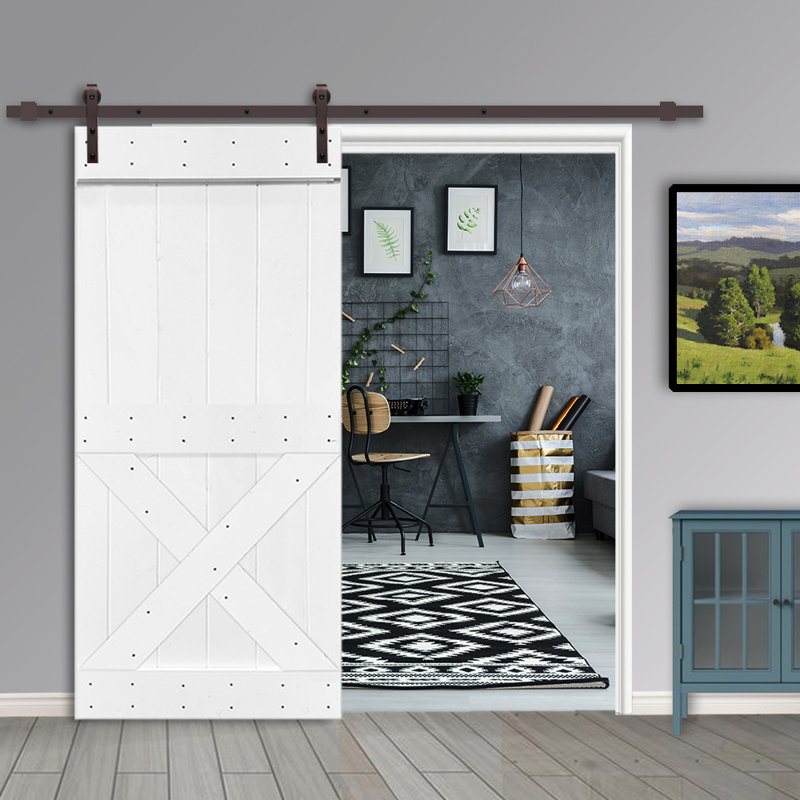 Porte de grange à panneaux avec quincaillerie d'installation, 36 po x 84 po, Gris anthracite, Noir mat