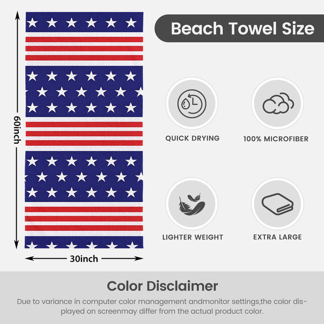  Microfiber Beach Towel Lightweight Travel Towel, Absorbent No Fade,30"x60",American flag star, American flag star