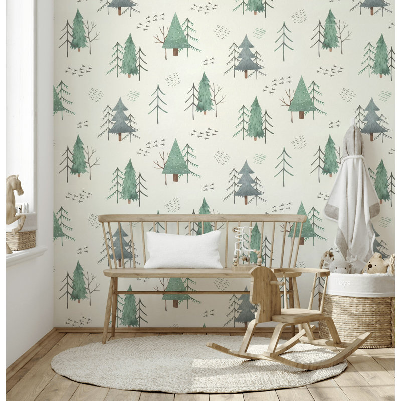 Papier peint amovible à motif de peuplier et de palmier pastel, L 48,96 po x l 75 po