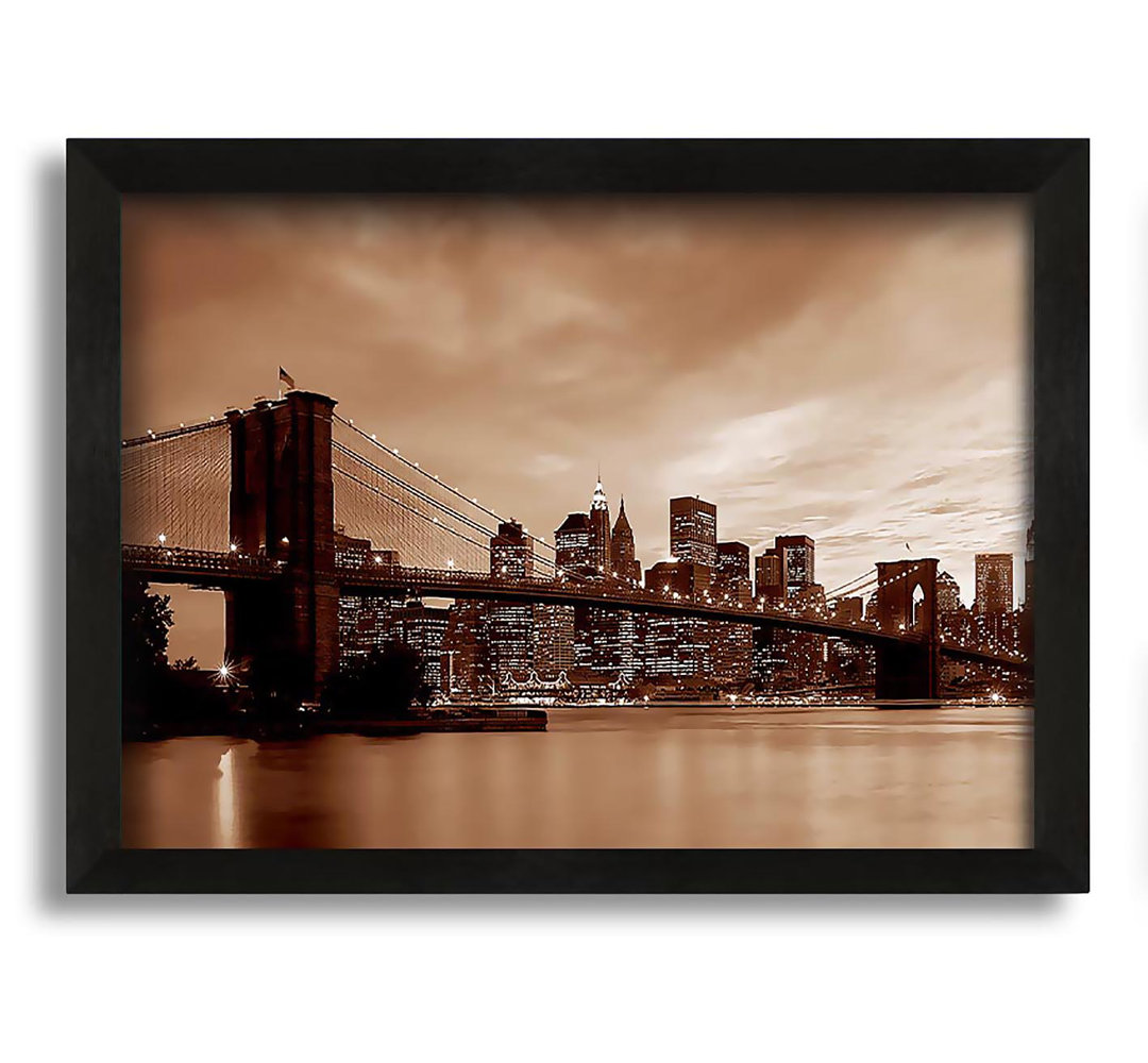 Gerahmtes Poster New York City Brooklyn Bridge in Braun