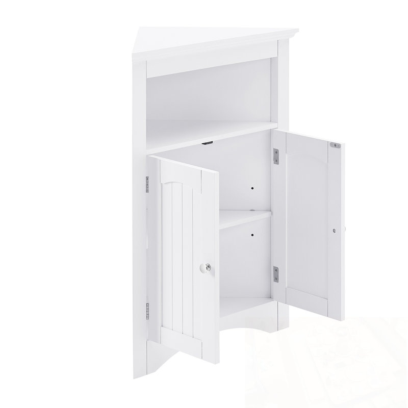 Armoire de coin de salle de bain avec portes et tablette ouverte, Blanc