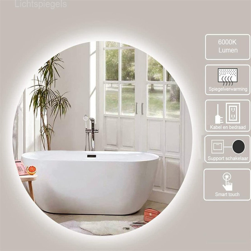 Glass Round Mirror, 220.98cm H x 220.98cm W