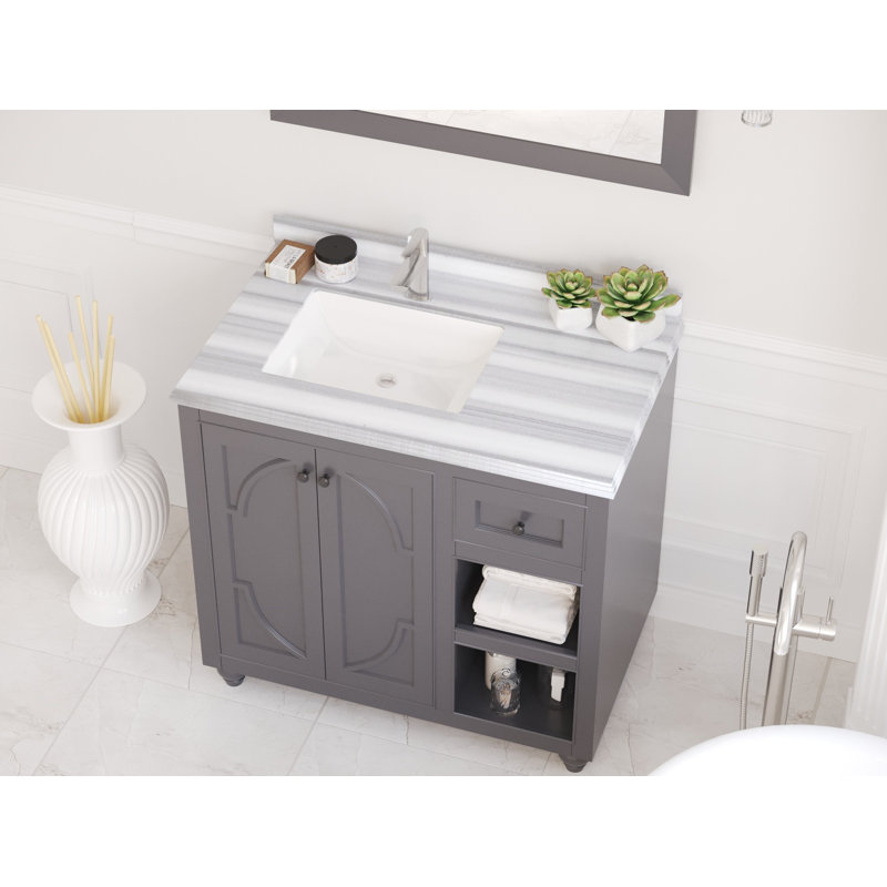 Ensemble de meuble-lavabo simple 36 po Mundy, Gris érable, Bandes blanches