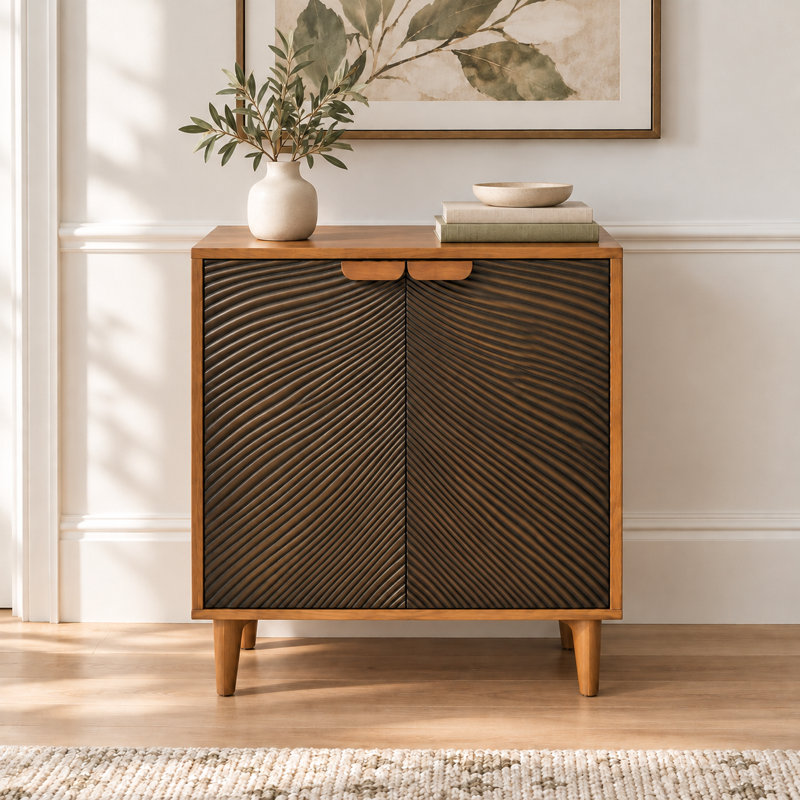 Asante Vintage Storage Accent Textured 2-Door Cabinet with with Wood Handles,Rich Brown
