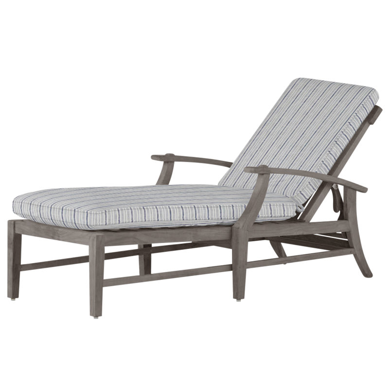 Croquet 66.5" Long Reclining Single Chaise with Cushions, Welt, Verona Silver, Oyster Teak