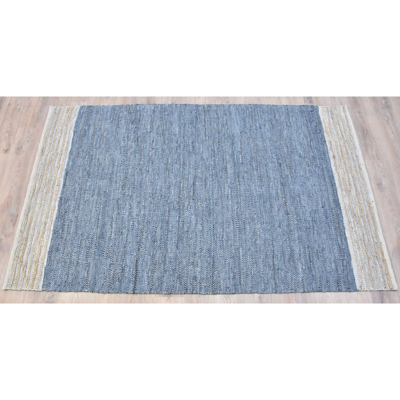 Tapis bleu tissé à la main Vigue, Rectangle 4 pi x 6 pi