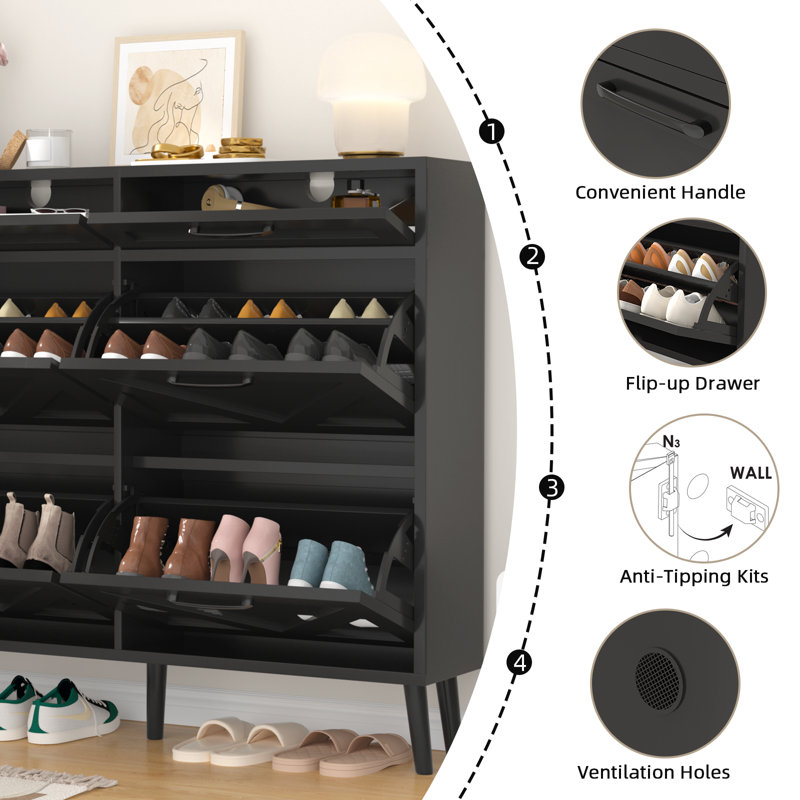 Zeringue 24 Pair Shoe Storage, Black