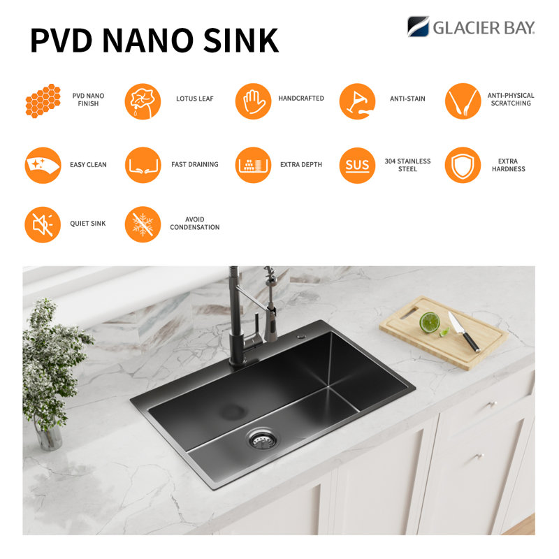 Évier de cuisine à double cuve en acier inoxydable de calibre 18 avec robinet à ressort noir Gunmetal, L 30 po x l 22 po