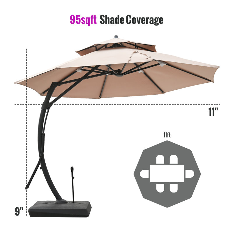 Parasol rond rond pour terrasse 11 pi, parasol brun anti-UV