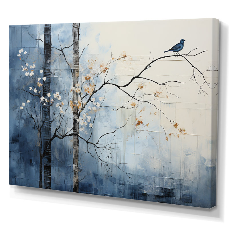 «Minimalisme beige et bleu campagne III», impression sur toile encadrée campagne, H 24 po x l 32 po x P 1 po, Toile tendue