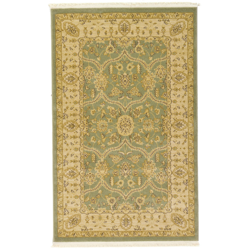 Tapis vert clair / beige Moore, Rectangle 3 pi 1 po x 5 pi 3 po