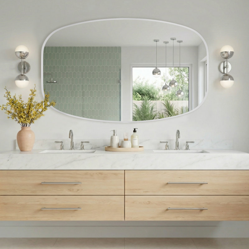Metal Oval Wall Mirror, Silver, 48" x 30"