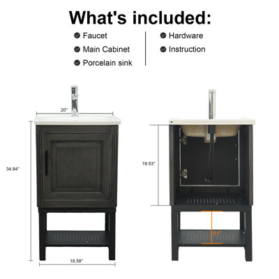 20" Single Bathroom Vanity with MGO Cabinet, Porcelain Top & Faucet Included