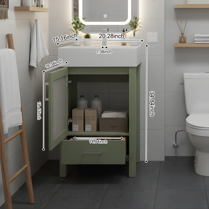 Meuble-lavabo moderne 20 "avec lavabo en céramique, Vert