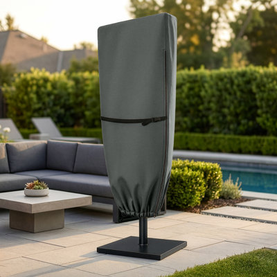 Extra Large Umbrella Cover - 600D Waterproof 50+ UV Protection Outdoor Umbrella Cover -Fits 15ft Double Sided Garden Patio Parasol with Metal Zipper and Foldable Lift Pole (Grey)