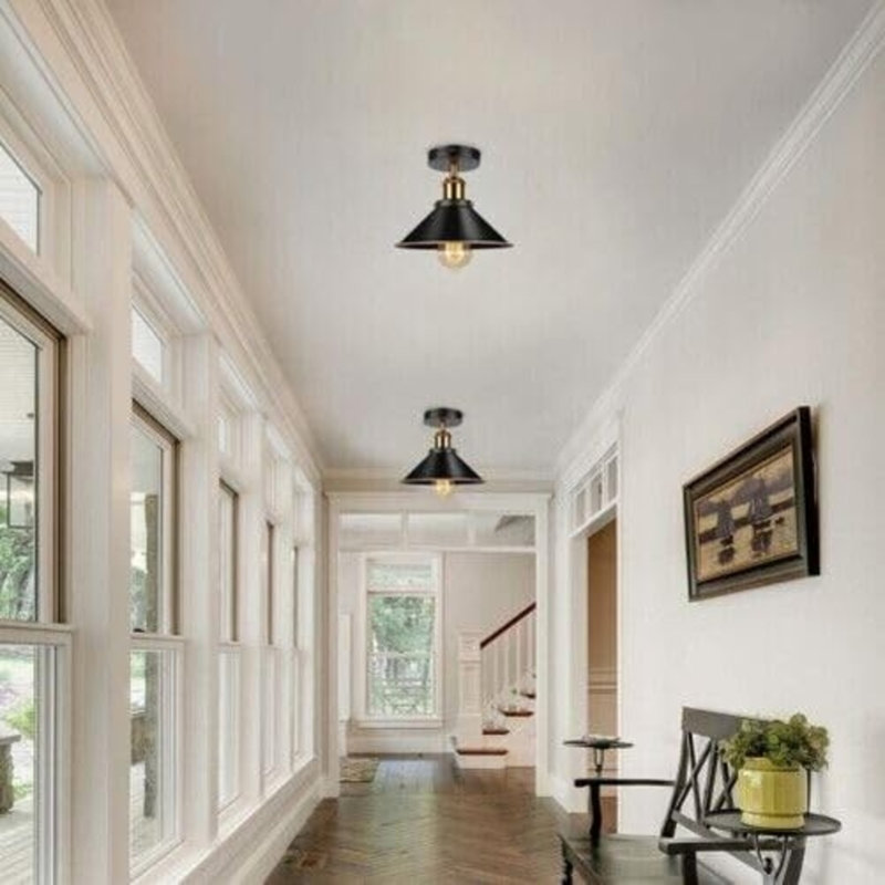 Denzel Semi Flush Mount, Black Gold Line