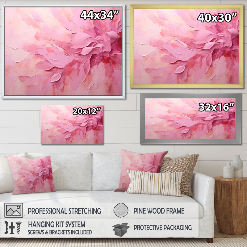 Or et rose, rivière abstraite minimale - art mural Fuschia, Cadre simple blanc, H 30 po x l 40 po x P 1,5 po