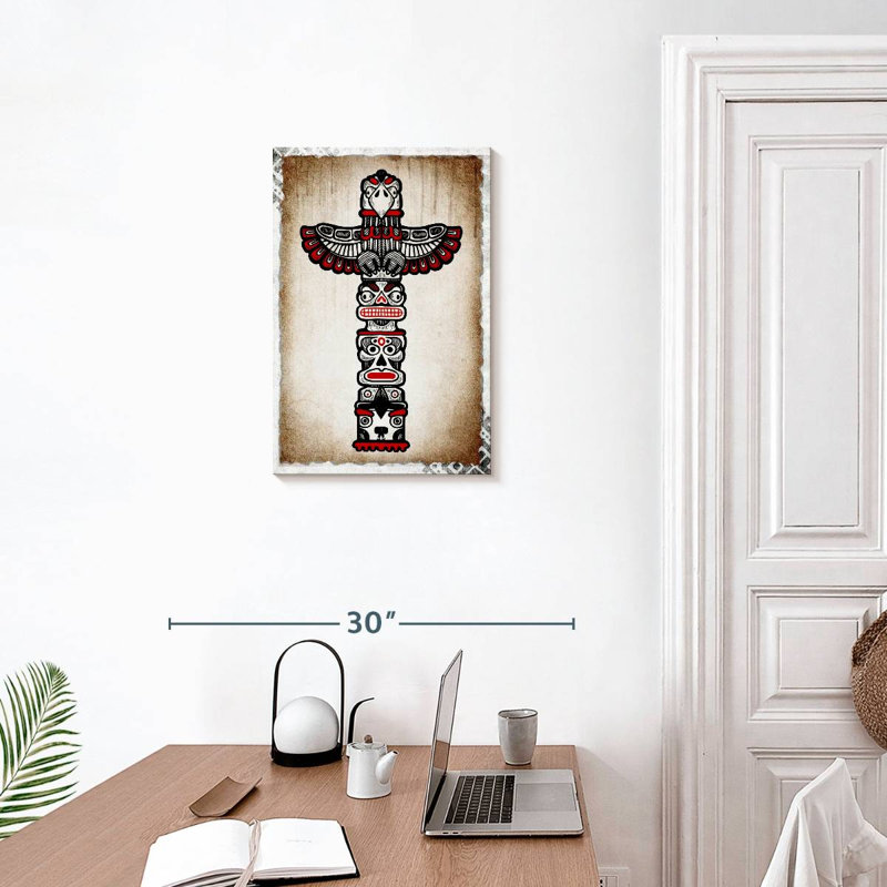 Totem amérindien sur toile, H 24 po x l 16 po x P 1,25 po
