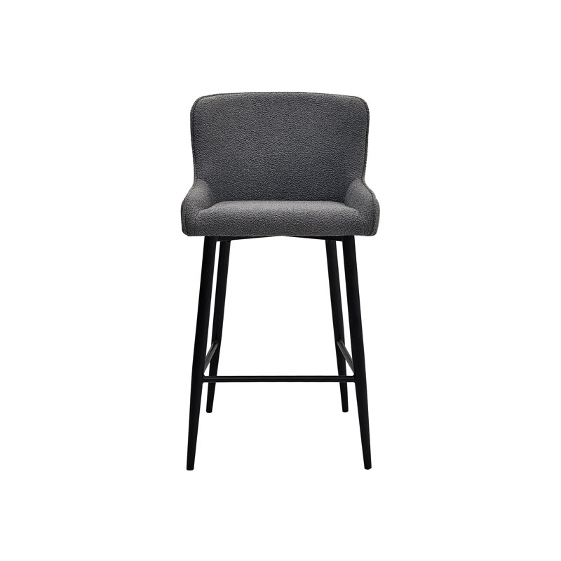 RUBENS UPHOLSTERED BARSTOOL - BOUCLE FABRIC - BLACK SAND POWDER COATED LEGS (PAIR), Grey