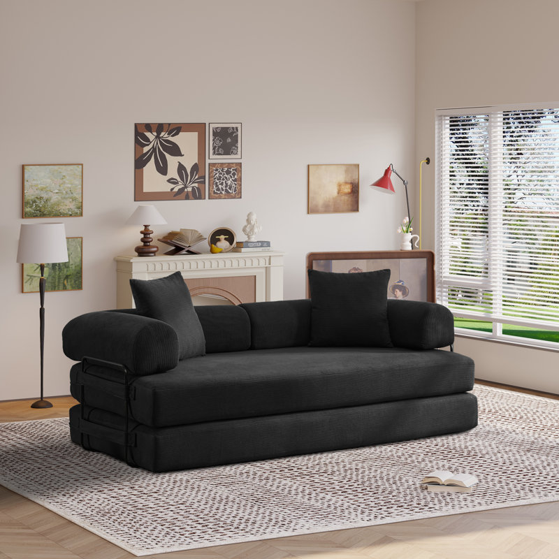 Canapé-lit convertible 3 places à compression, conception modulaire et modulaire flexible, Noir