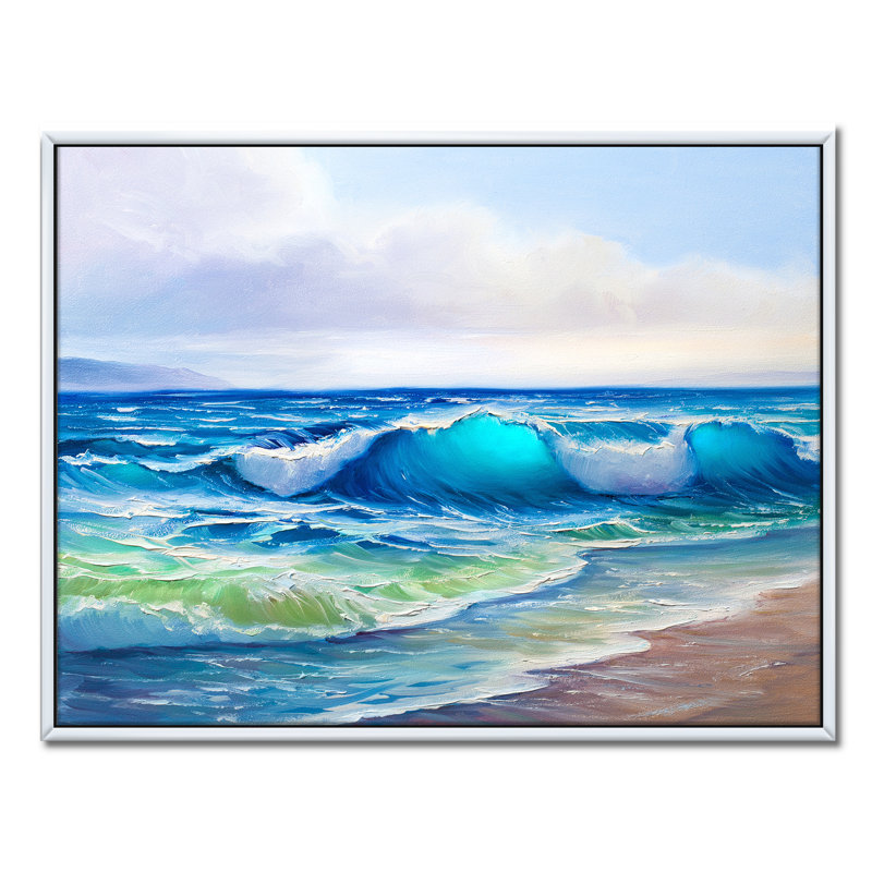 Paysage marin avec lumière du soleil attrapant une vague - reproduction d'art sur toile, H 24 po x l 32 po x P 1 po