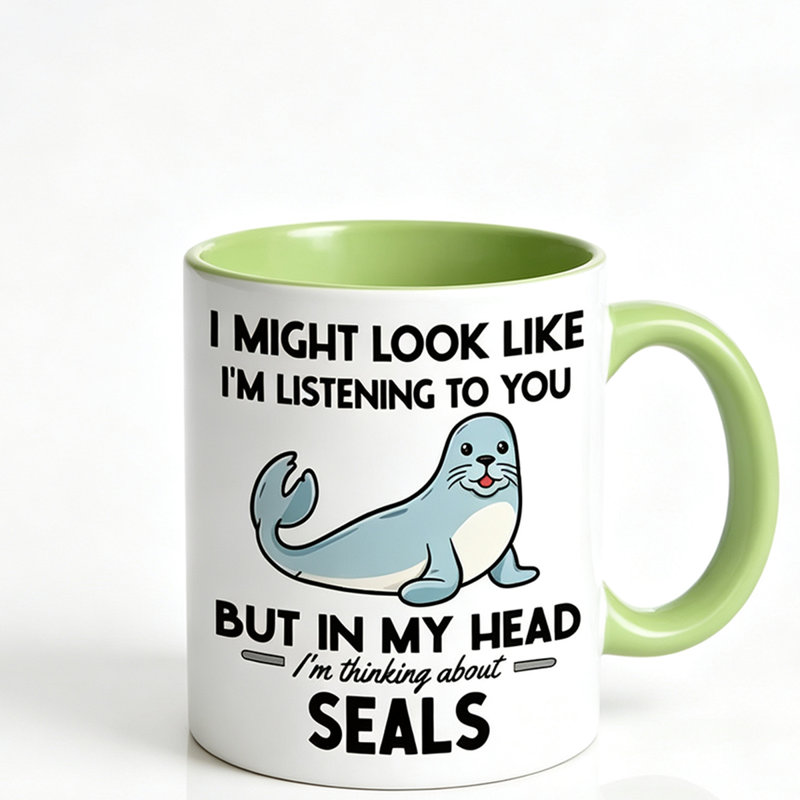 Ceramic Coffee Mug with Seal Design & Rim - Insulated Suitable for Microwave Use, Sturdy Seal-Themed Cup for Hot/ Drinks.