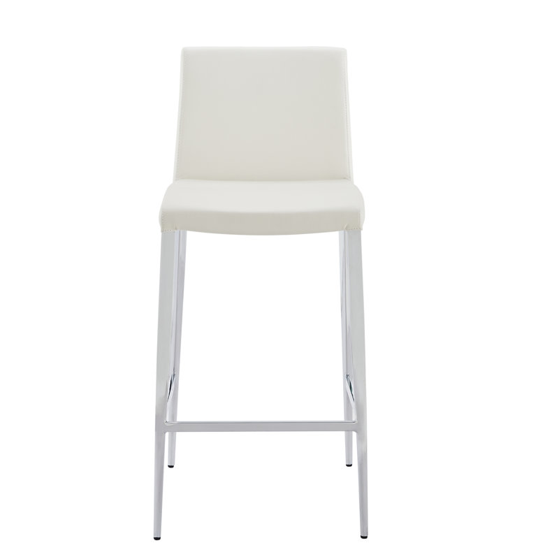 Upholstered Counter Stool with Metal Frame, Off-White
