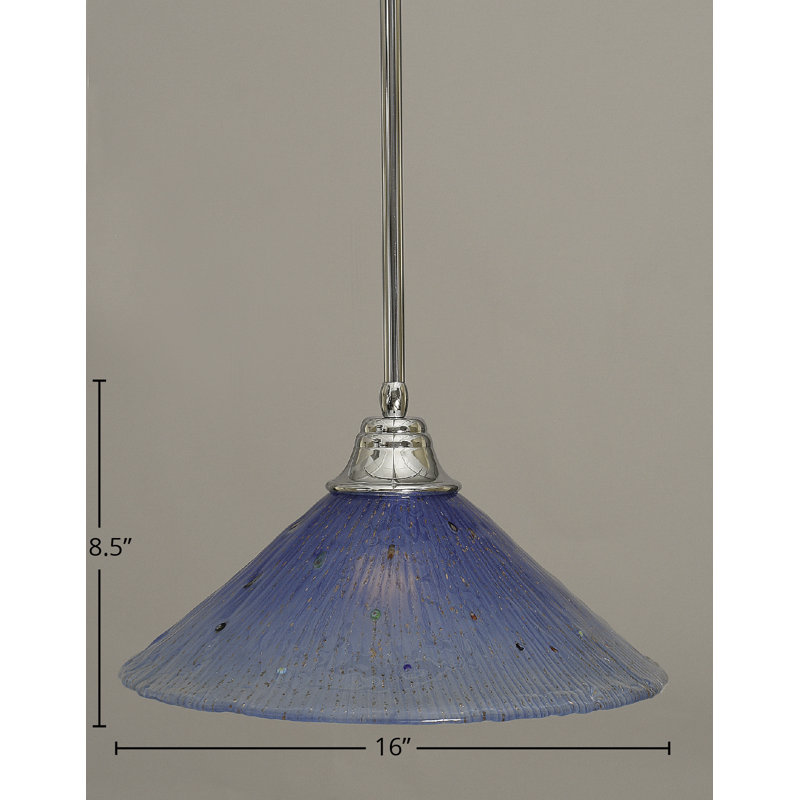 Stem Hung Pendant With Glass, Chrome, 16", Teal Crystal Glass