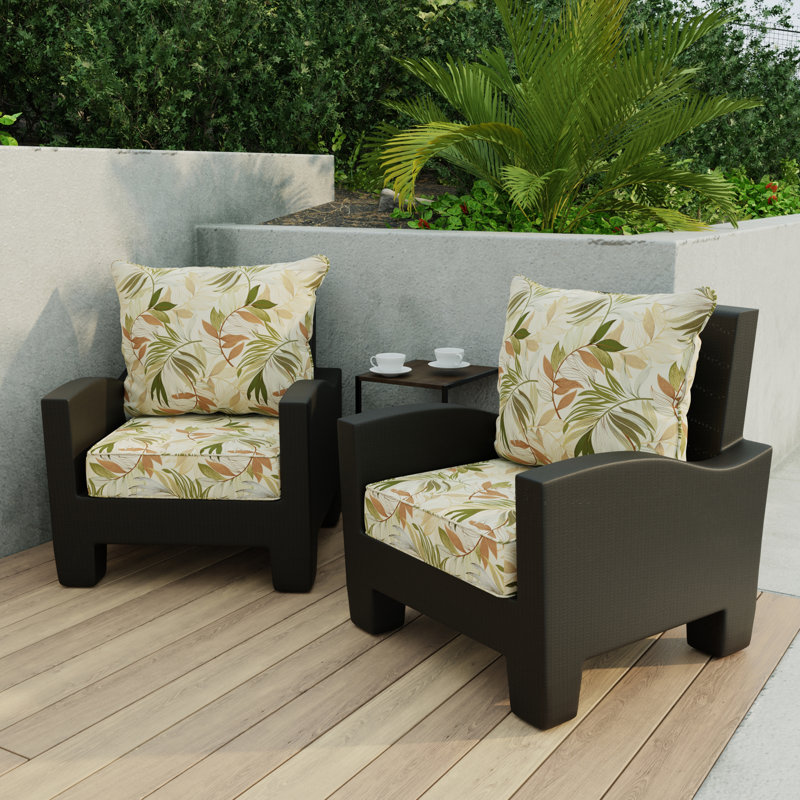 24" x 46.5" Bryann Outdoor Deep Seat Chair Cushion Set with Welt, Beige/Green