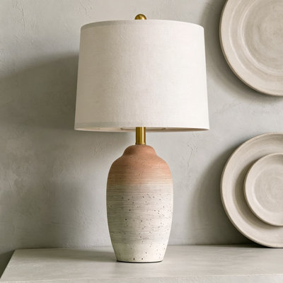 Lampe de table en céramique 24,5 pouces avec abat-jour en lin, lampe de chevet rustique vintage pour salon, entrée de table de chevet, cordon de 5 pi, douille E26