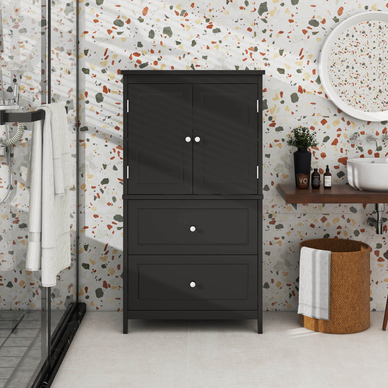 Armoire de rangement de salle de bain avec tiroirs, tablette réglable, Noir
