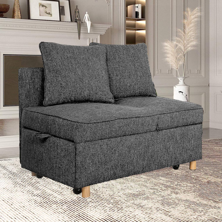 3 Seat Storage Sofa Couch with Armrest, Linen Fabric Sofa with Movable Seat  and Back Cushions, Leisure Sofa with Wooden Legs for Living Room Bedroom