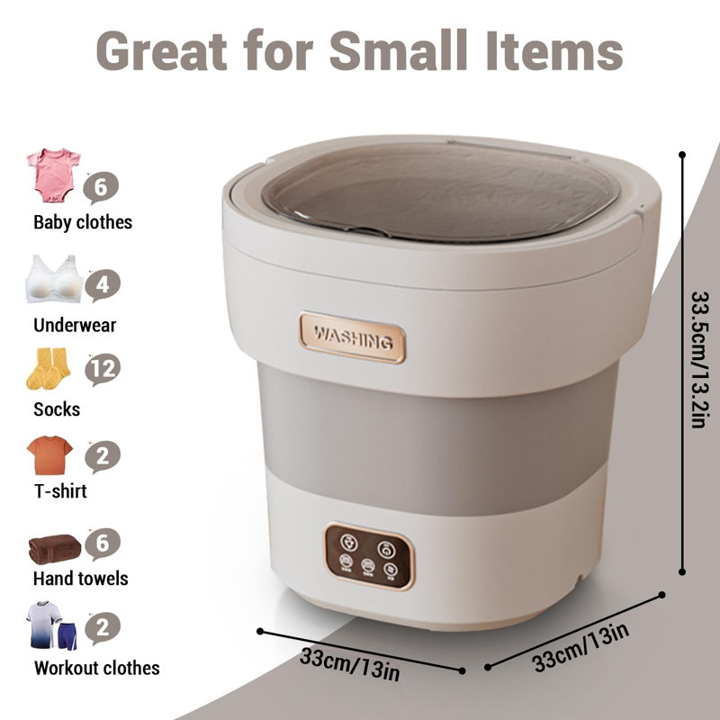 Machine à laver portative, mini laveuse pliable 12l avec 4 modes et panier d'essorage, Gris