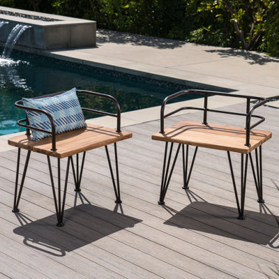 Rustic Chair - 2 Chairs, Wood Seats, Iron Frames, Finish For Outdoor Patio Finish, Stylish