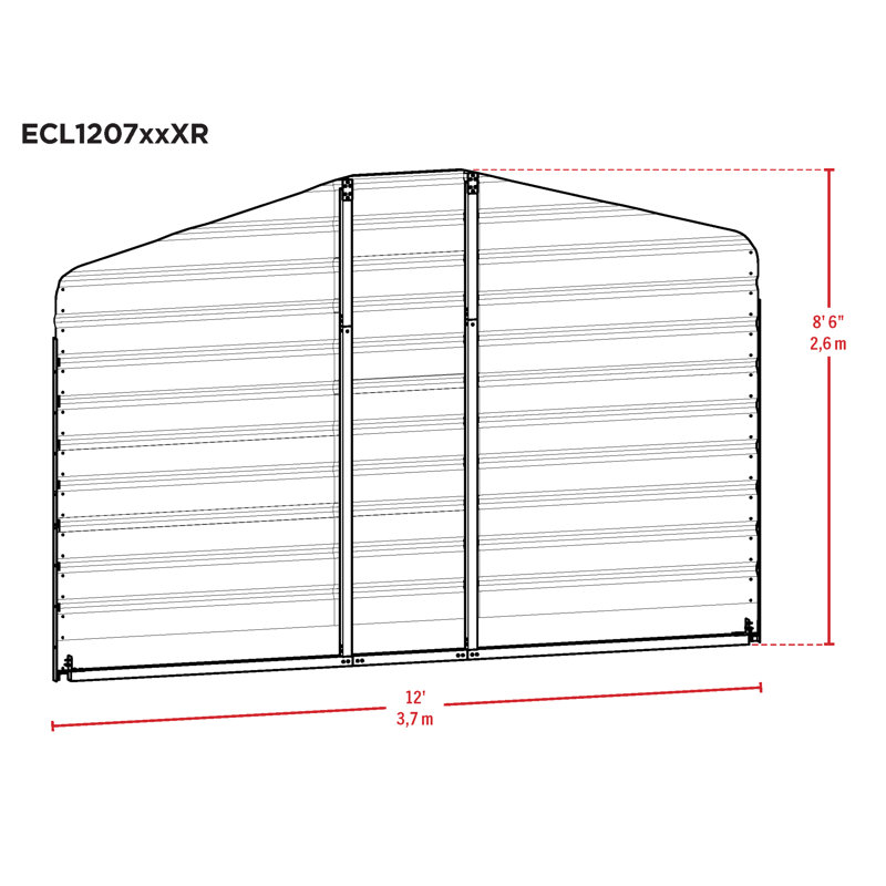 Ensemble mural arrière 12 x 7 pour abri d'auto en acier, H 102 po x l 146 po x P 0,88 po, Gris