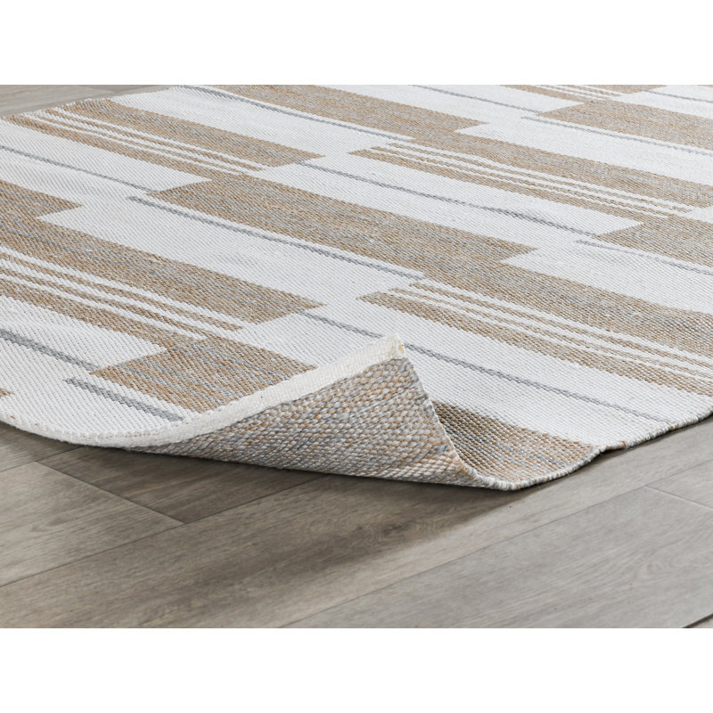 Boulder 5X8 Indoor Outdoor Handwoven Stripe Ivory Area Rug By Classic Home, Rectangle 8' x 10'