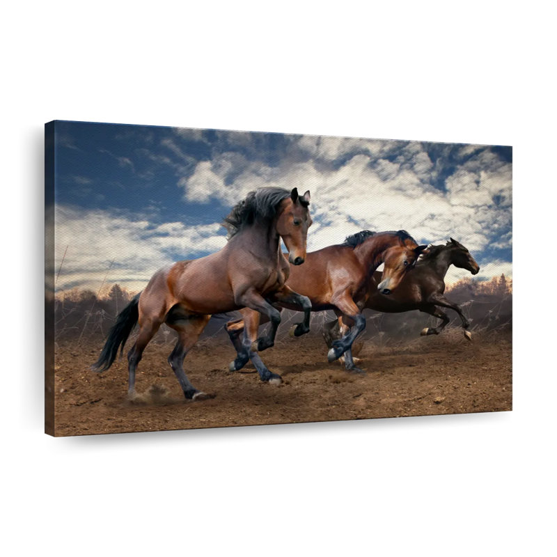 Chevaux en liberté sur toile, H 16 po x l 24 po x P 1,25 po