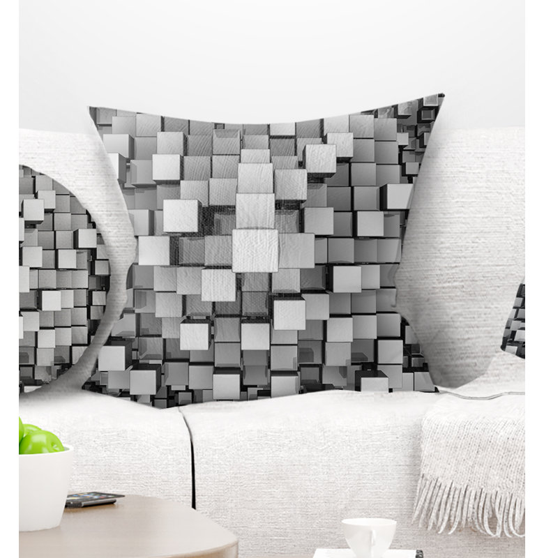 Cubes noirs et gris - coussin imprimé abstrait, 16 po x 1 po, Coussin décoratif