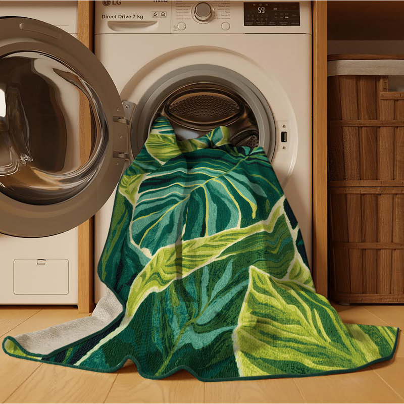 Tapis vert botanique lavable à la machine, Rond 5 pi