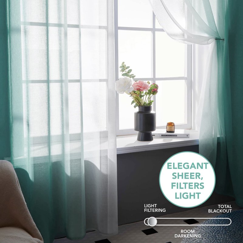 Modern Grommet Ombre Sheer Curtains (Set Of 2), 52" W x 72" L, Mint Green