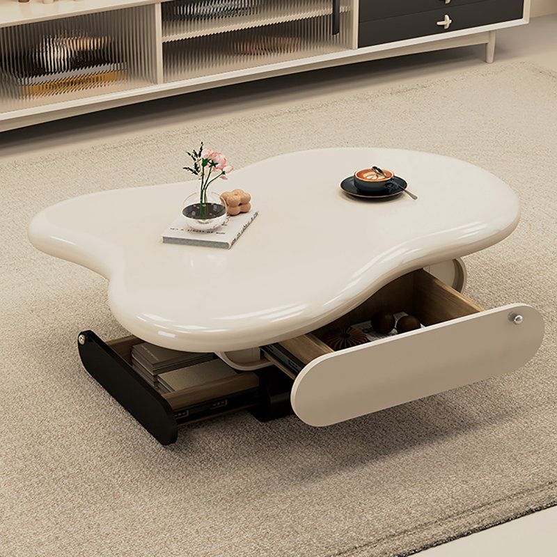 Table basse à piédestal avec rangement, H 14,2 po x L 47,2 po x l 23,6 po, Beige