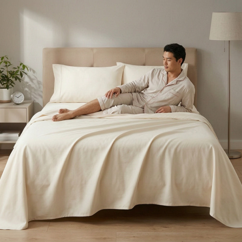 Ensemble de draps 4 pièces en microfibre de bambou crème à poche profonde hypoallergénique